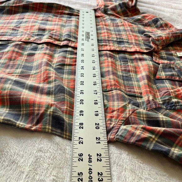 L.L Bean Men's Plaid Print Long Sleeve Casual Button Up Shirt Red Blue Medium - Picture 7 of 8